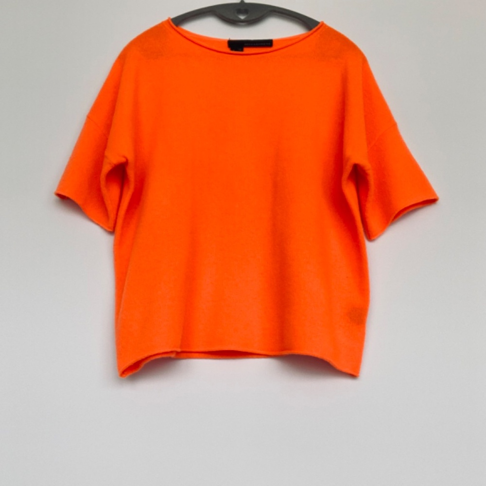 360 Cashmere Neon Orange Boxy Boat Neck Pure Cashmere… - Gem